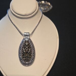Brighton Ornate Teardrop Silver Pendant Necklace